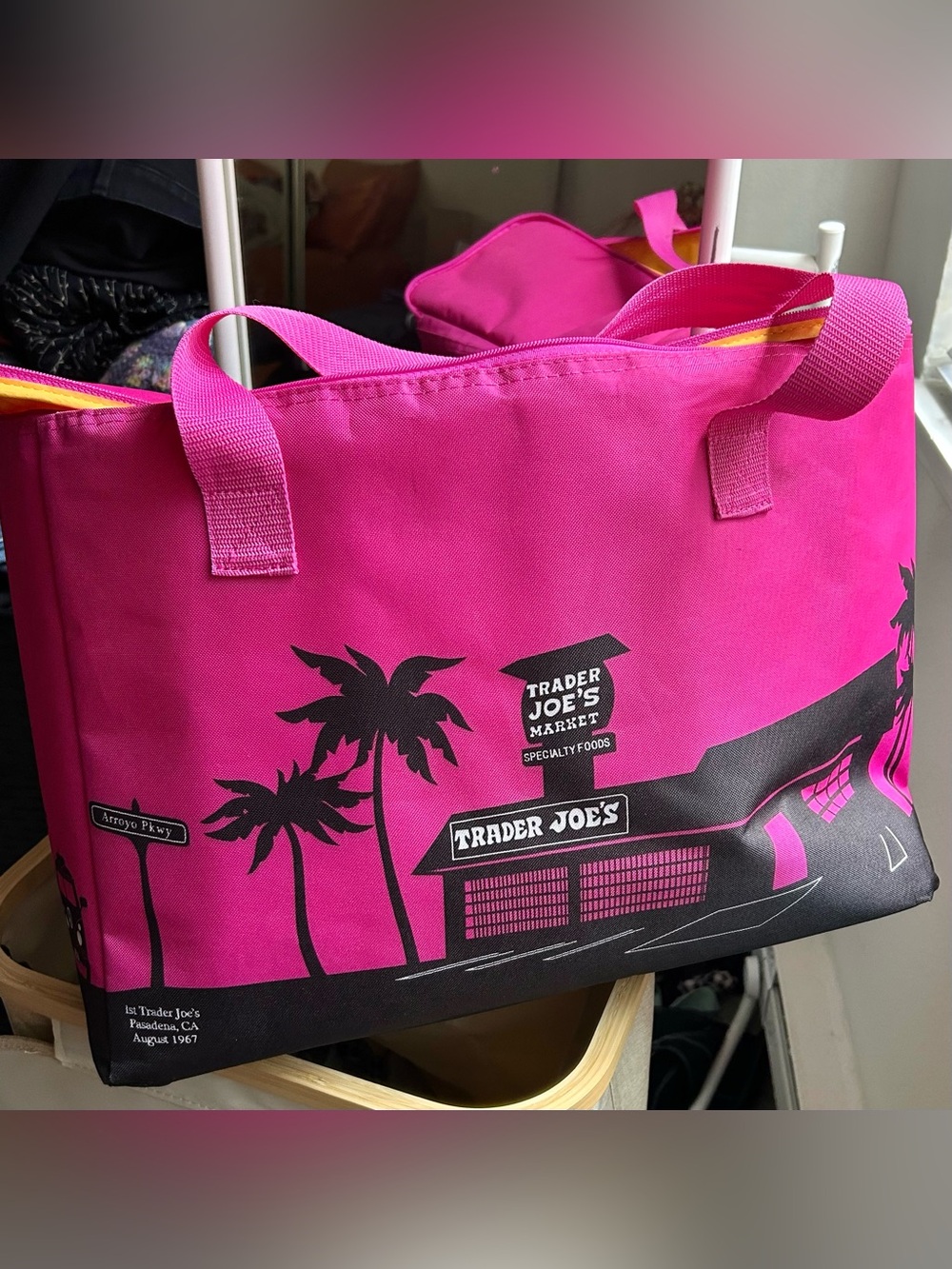 Trader Joe’s Large Hot Pink and Yellow Insulated Grocery Bag - Summer 2023